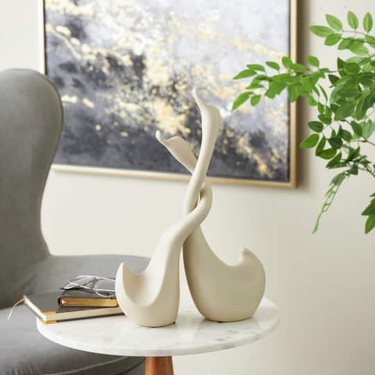 Beige Ceramic Swan Intertwined Decorative Sculpture Set